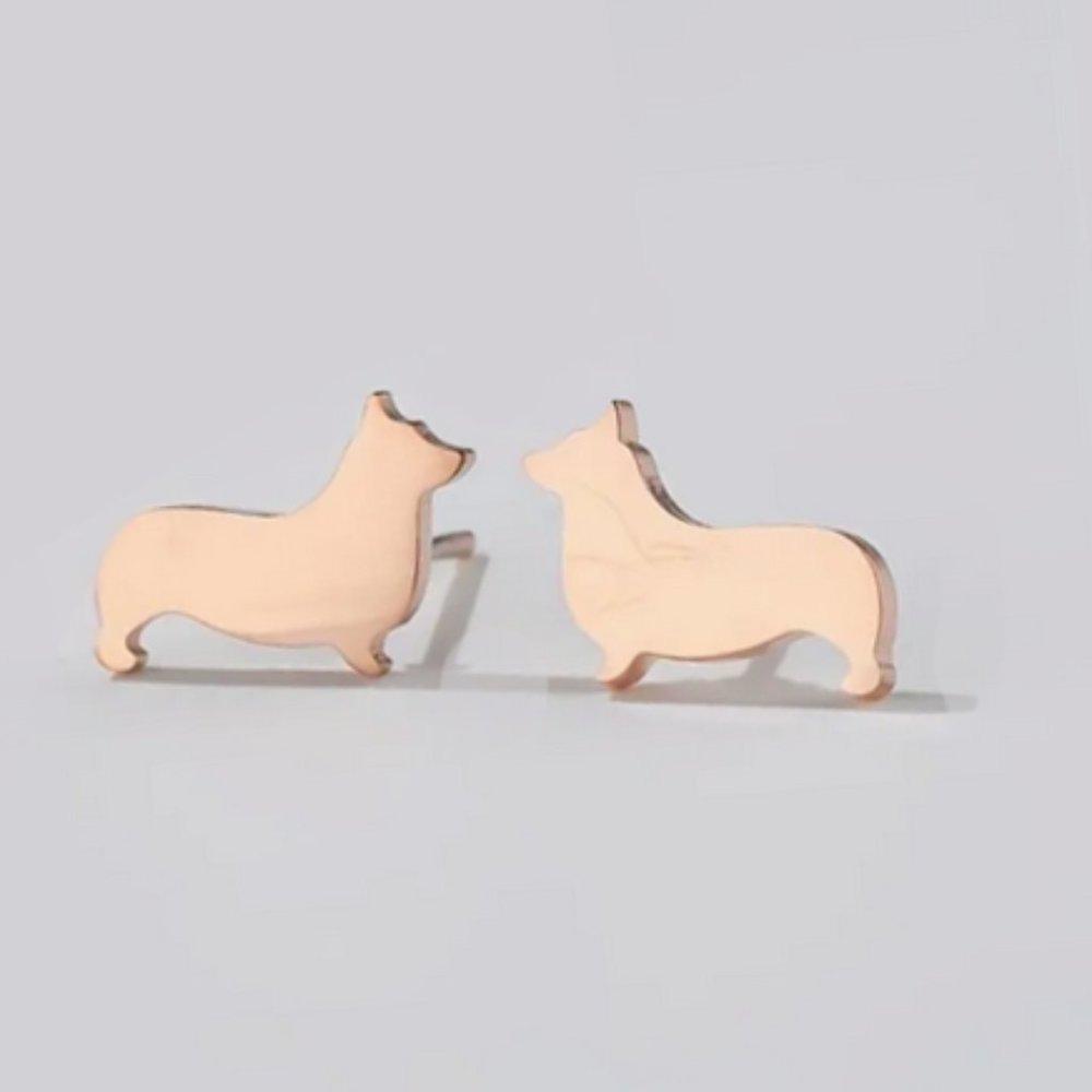 Stainless Steel Corgi Stud Earrings In Rose Gold